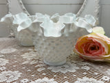 FENTON MILK GLASS HOBNAIL RUFFLED VASE 3 AVAILABLE