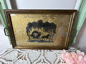 LARGE ORNATE RARE FRAMED HORSE AND CARRIAGE ART