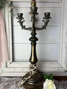 XL ANTIQUE BRASS CANDELABRA ELECTRIC LAMP