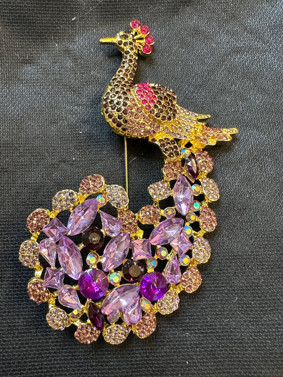 PEACOCK PURPLE RHINESTONE BROOCH