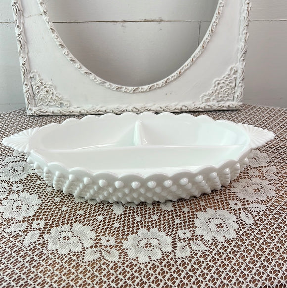 MILK GLASS HOBNAIL RARE DIVIDED DISH