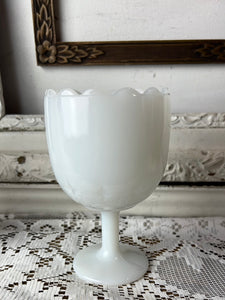 MILK GLASS SCALLOPED PEDESTAL VASE