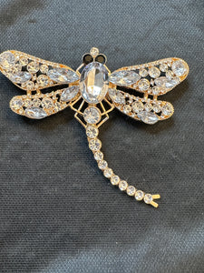 DRAGONFLY CLEAR GEM BROOCH