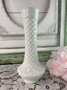 LARGE QUILT MILK GLASS BUD VASE