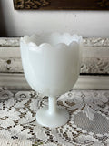 MILK GLASS SCALLOPED PEDESTAL VASE