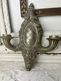 PAIR OF ANTIQUE METAL ORNATE DETAILED CANDLE SCONCES