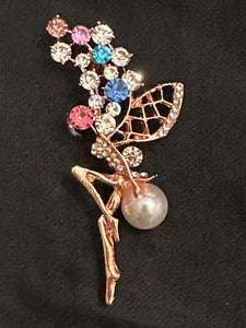 FAIRY AND WINGS PEARL ENAMEL AND GEM BROOCH