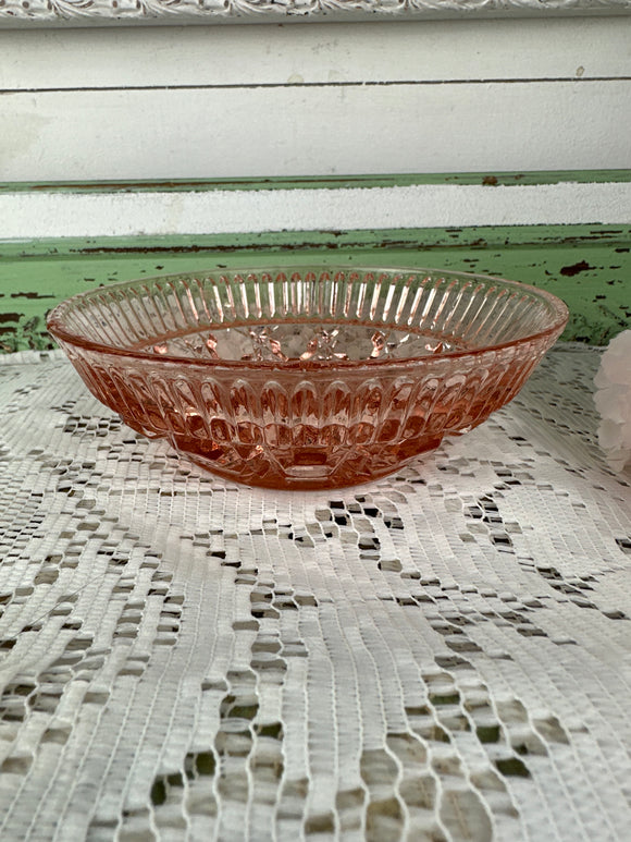 PINK DEPRESSION GLASS RIBBED BOWL