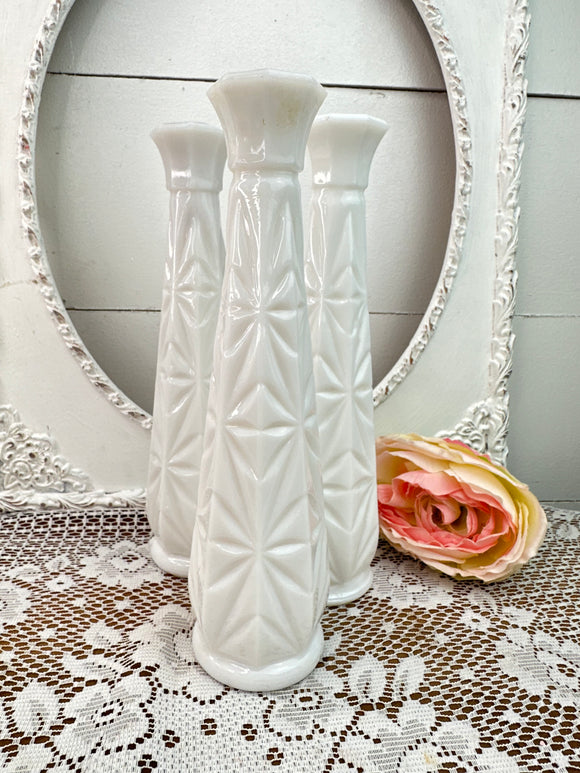 MILK GLASS BUD VASE DETAILED - 3 AVAILABLE