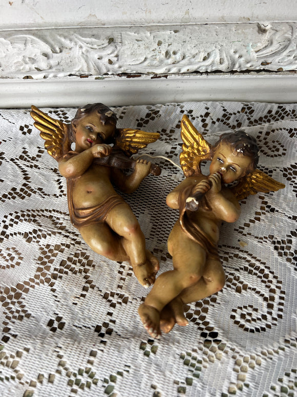 PAIR OF ANTIQUE GORGEOUS GLISTENING CHERUBS